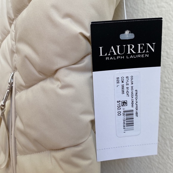 NWT🍁Lauren Ralph Lauren Women’s Stretch Hooded Puffer Cream Vest- Size Large - Picture 8 of 10